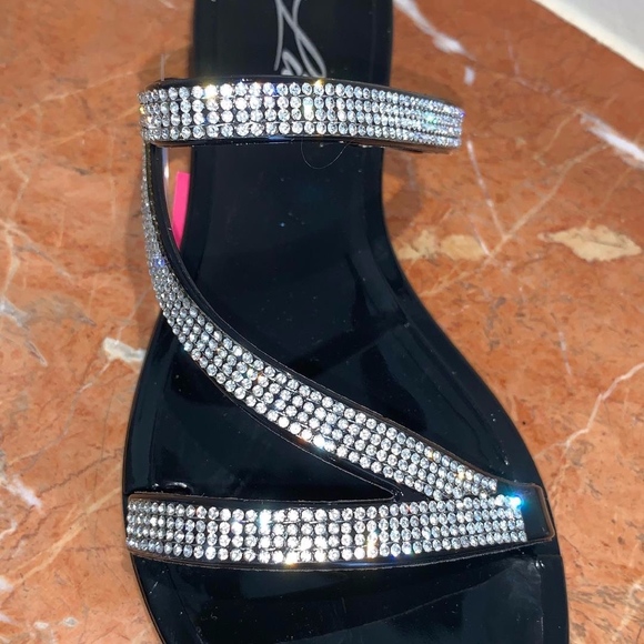 New Black Rhinestone Flat Jelly Sandals - Picture 3 of 3